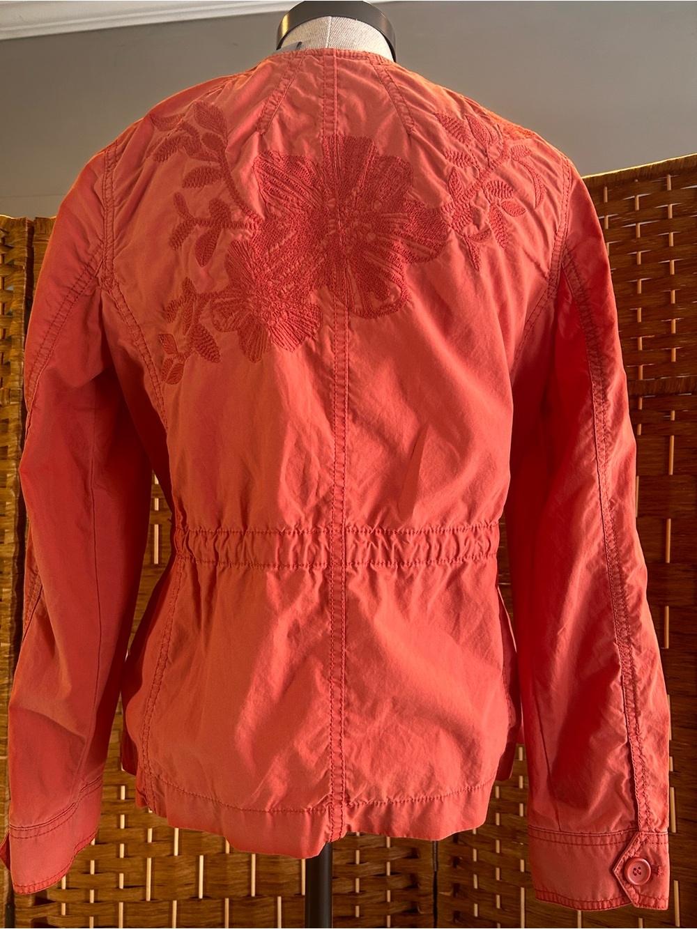 Liz Claiborne Embroidered Utility Jacket Coral Cotton Drawstring Petite Medium